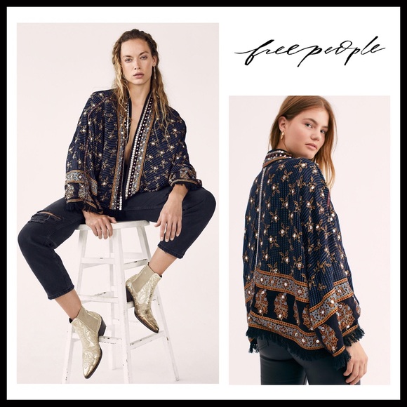 FREE PEOPLE BOHO KIMONO CARDI WRAP CAPE JACKET A2C - Picture 14 of 16